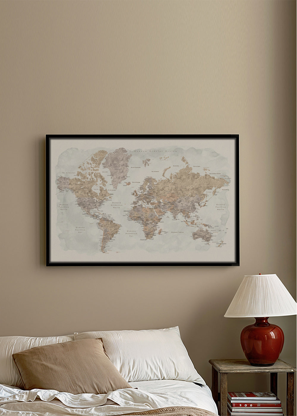 Mapa-múndi em aquarela com detalhes