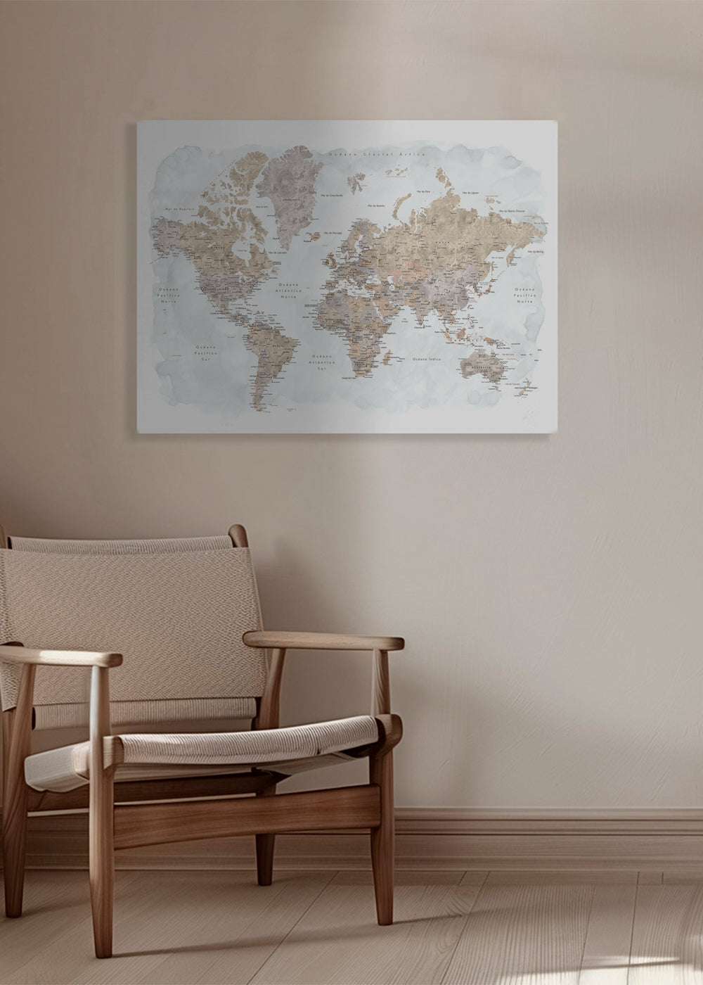 Mapa-múndi em aquarela com detalhes