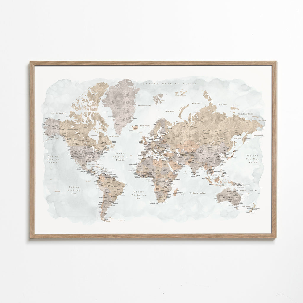 Mapa-múndi em aquarela com detalhes
