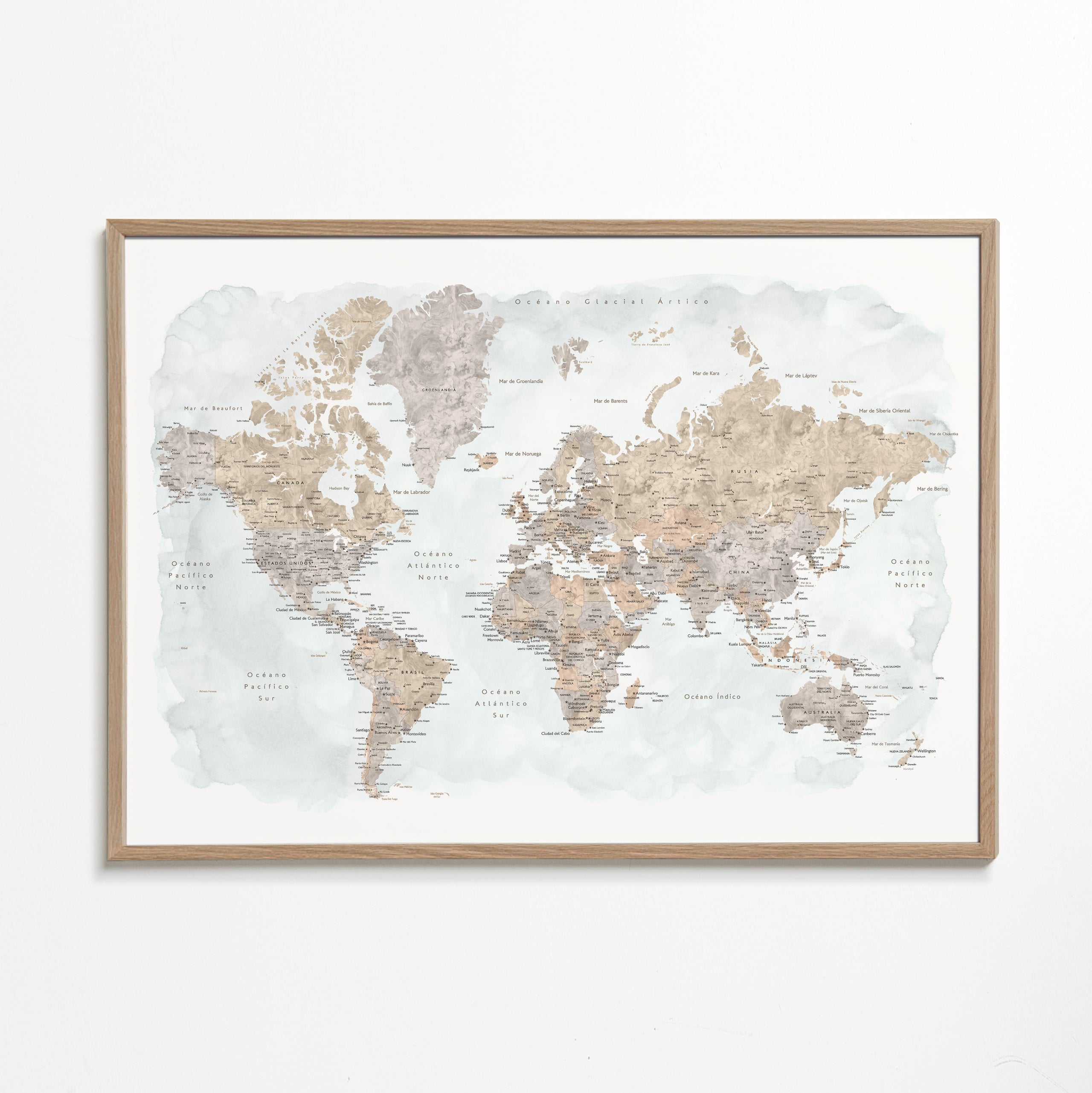 Mapa-múndi em aquarela com detalhes