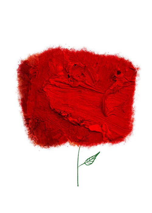 Estampa botânica com flor vermelha texturizada