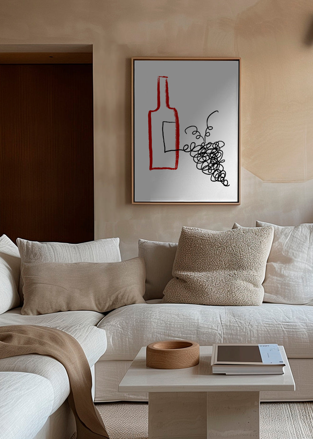 Arte para cozinha garrafa e cacho estilizado