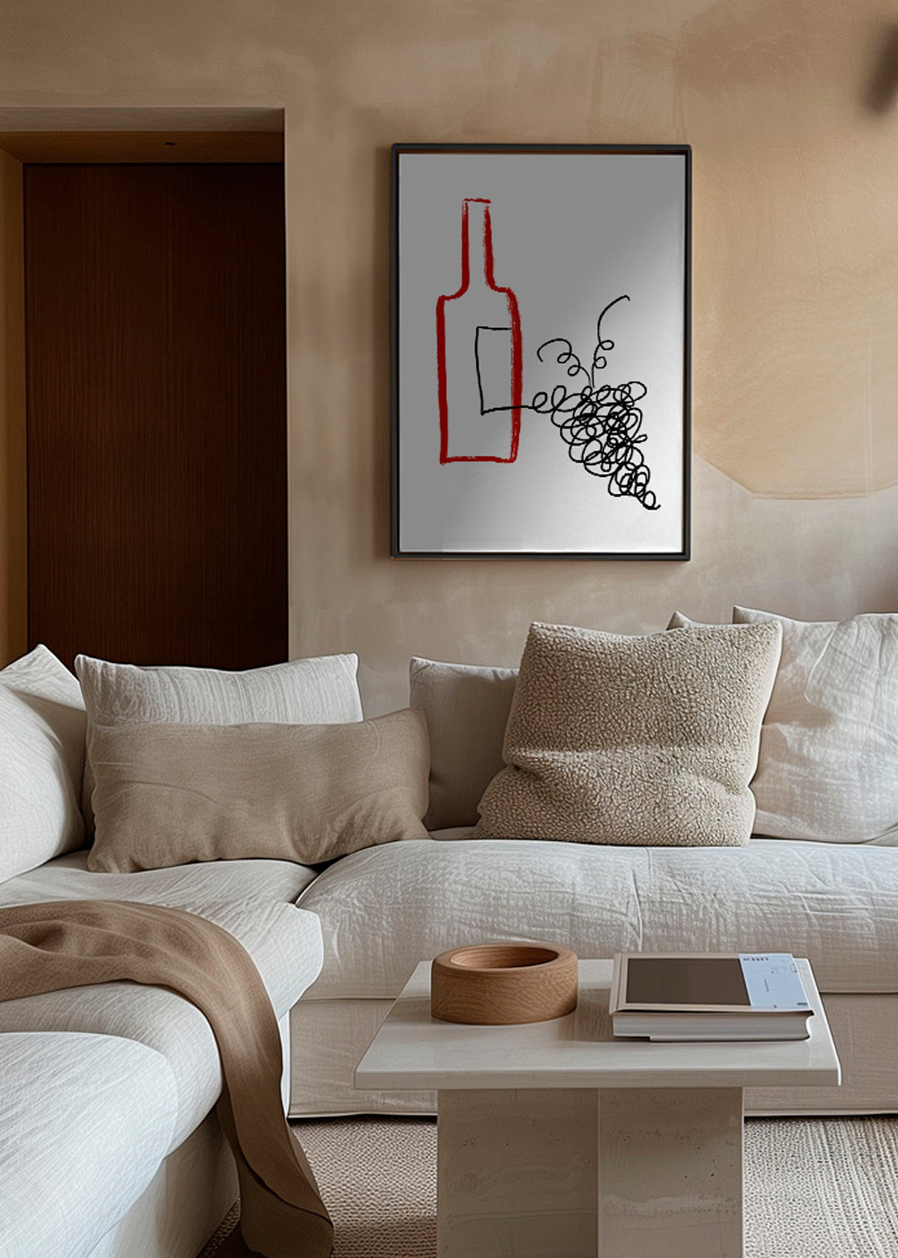Arte para cozinha garrafa e cacho estilizado