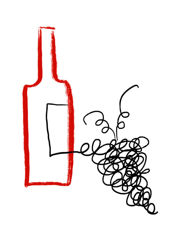 Arte para cozinha garrafa e cacho estilizado