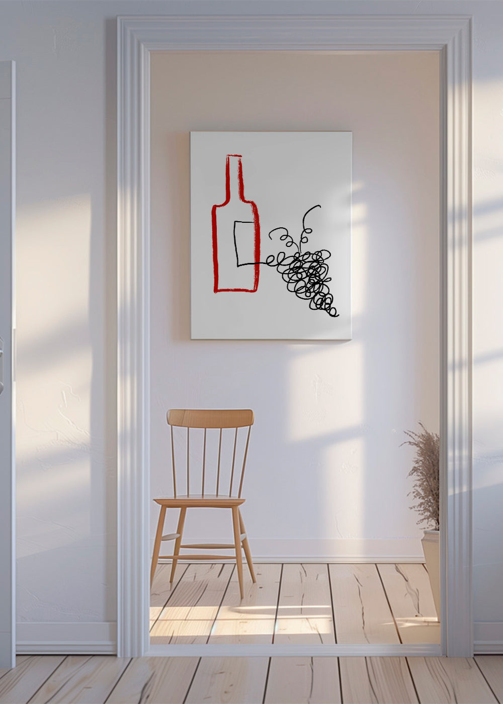 Arte para cozinha garrafa e cacho estilizado