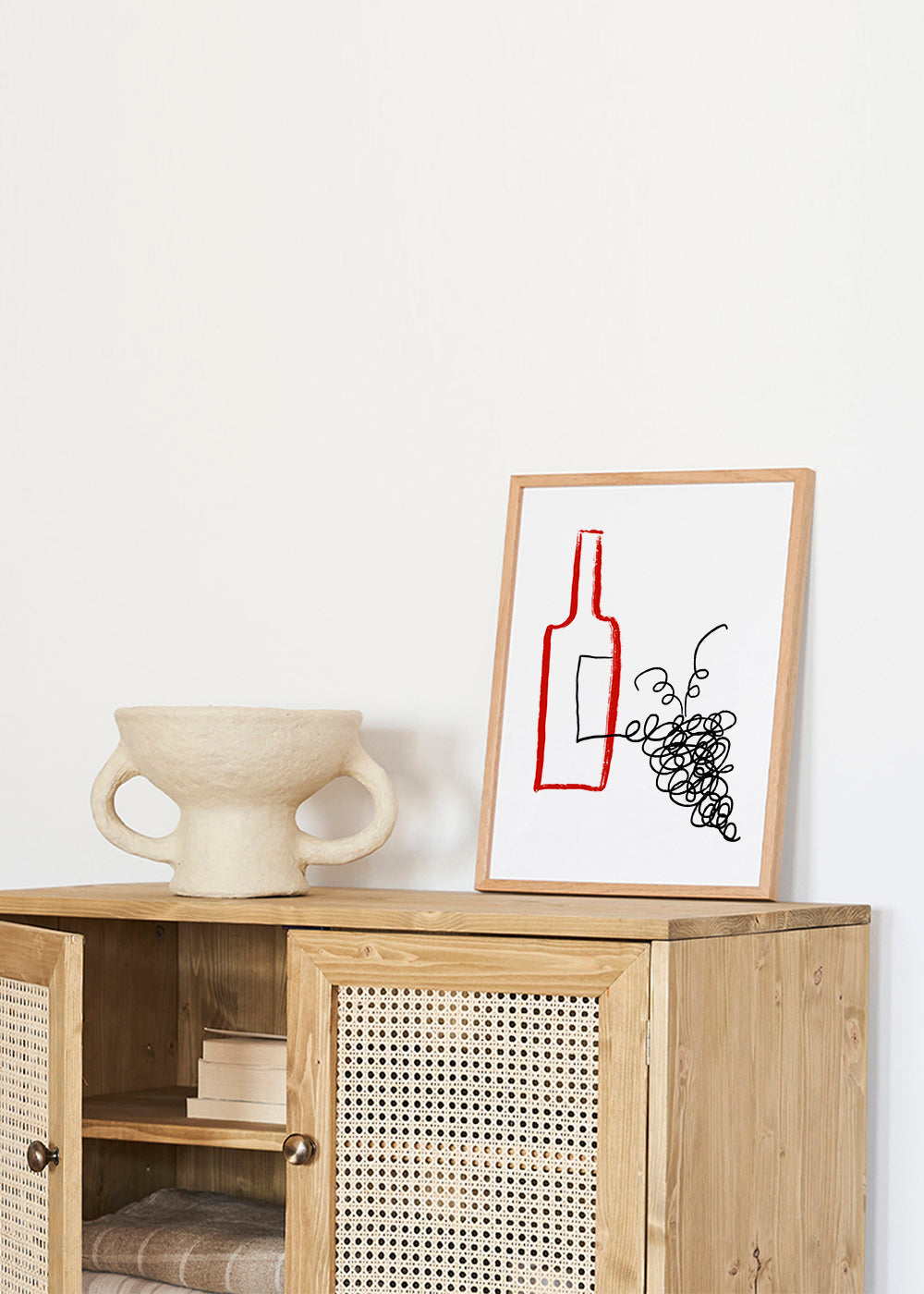 Arte para cozinha garrafa e cacho estilizado