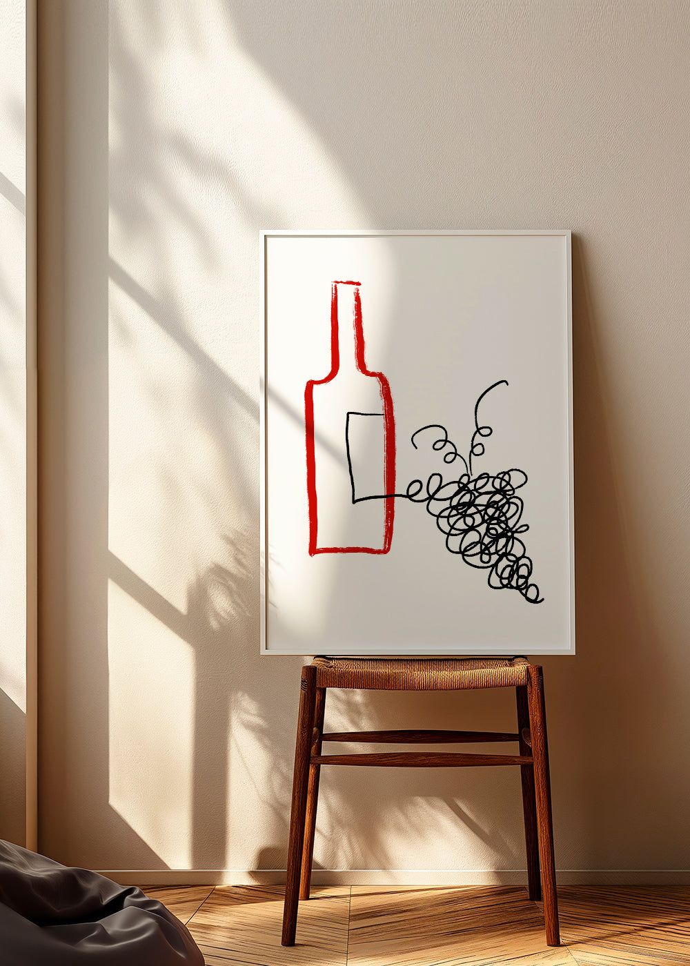 Arte para cozinha garrafa e cacho estilizado