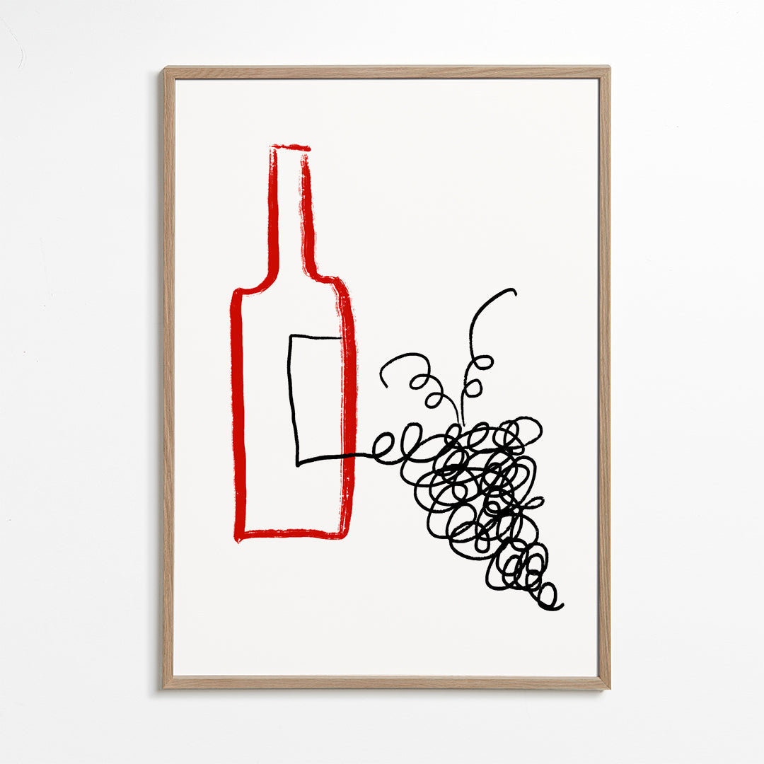 Arte para cozinha garrafa e cacho estilizado