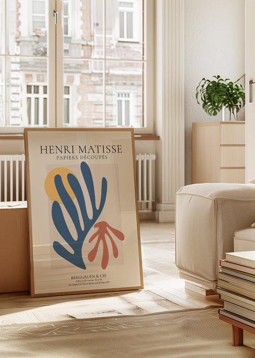 Estampa botânica Matisse: recortes azuis e coral