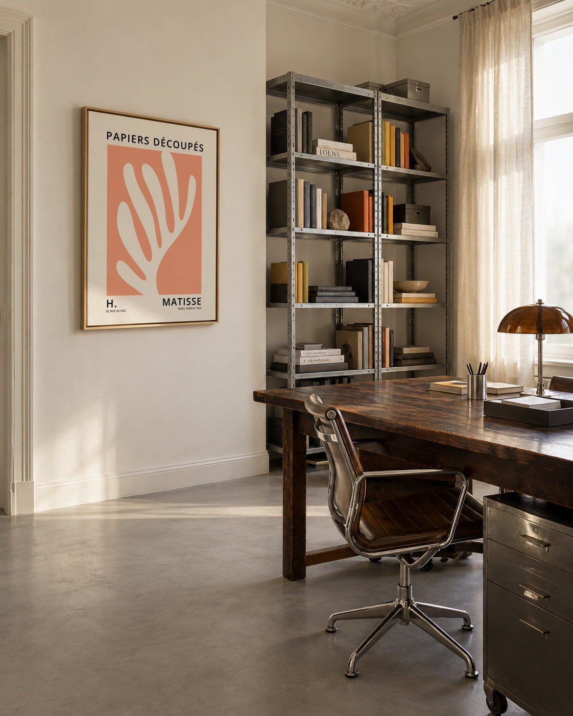 Henri Matisse ORANGE papiers découpés I - Framed canvas in an interior