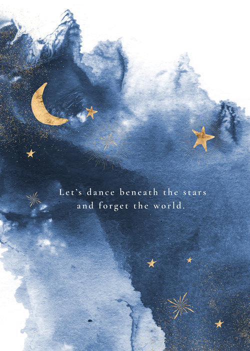 Ilustração lunar azul com frase