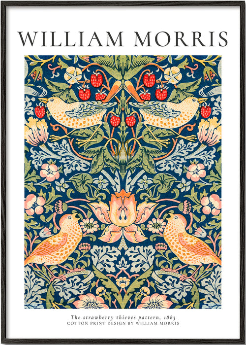 Estampa botânica William Morris com pássaros e morangos