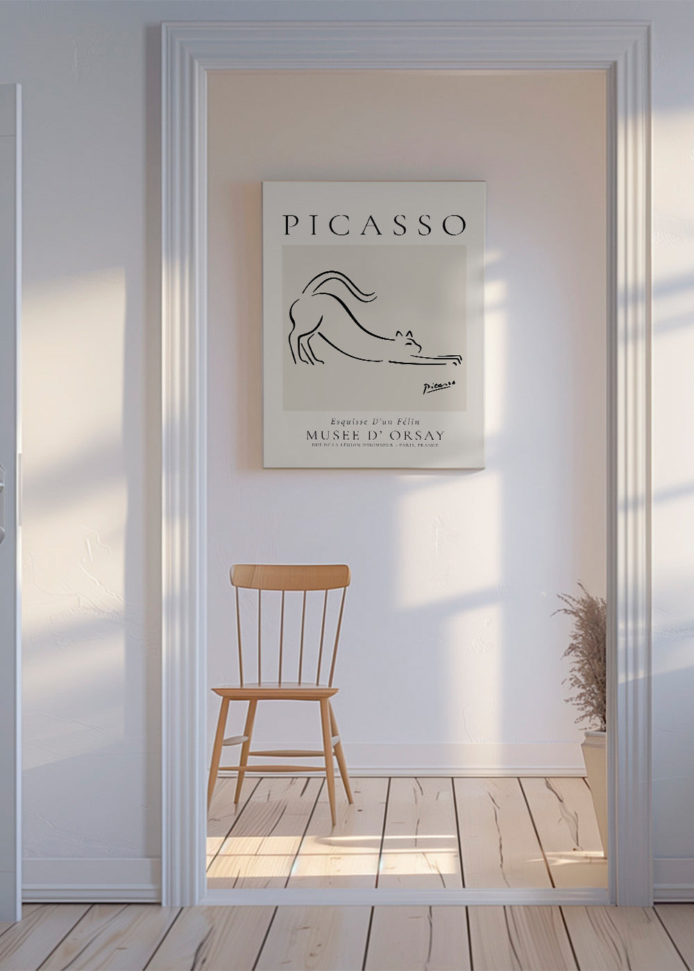 Obra felina minimalista em linha