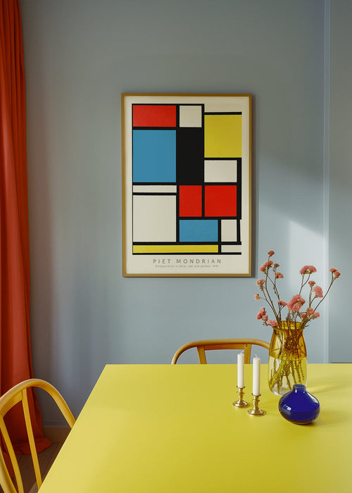 Quadro geométrico Mondrian em cores primárias