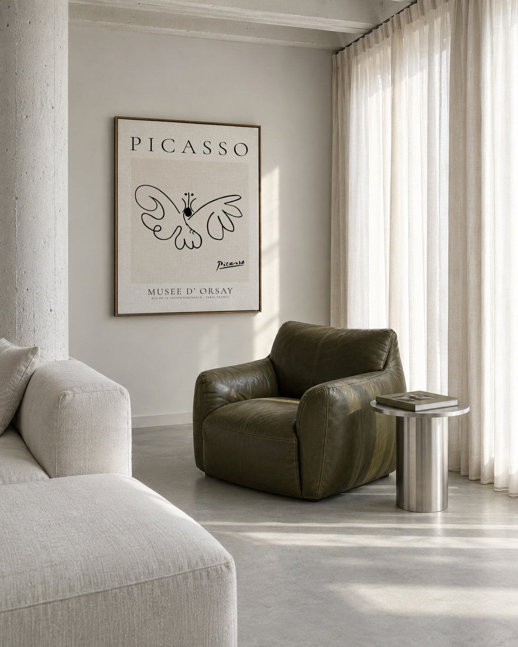 Pablo Picasso Animals Drawing butterfly - Framed canvas in an interior