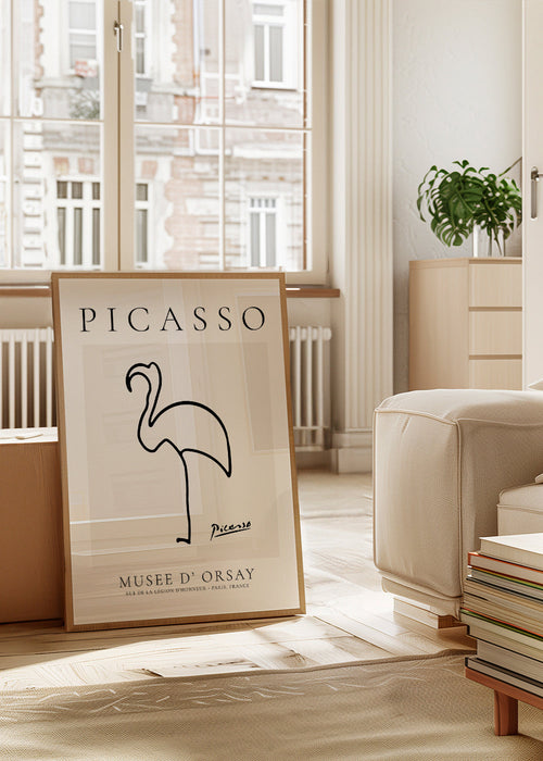 Quadro flamingo desenho linear