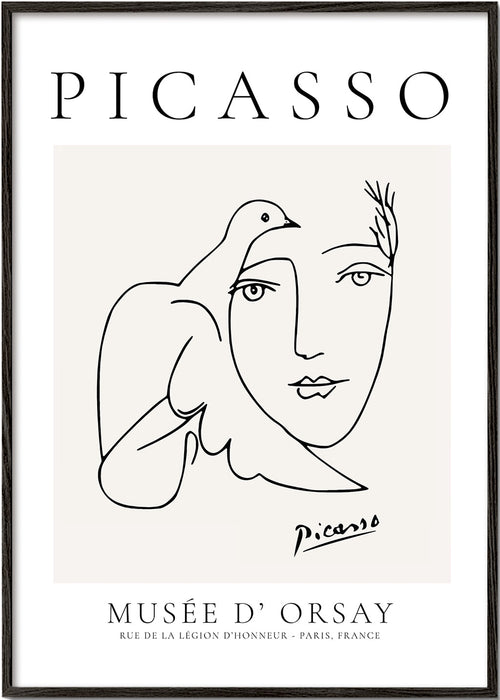 Ilustração linear de mulher com pomba