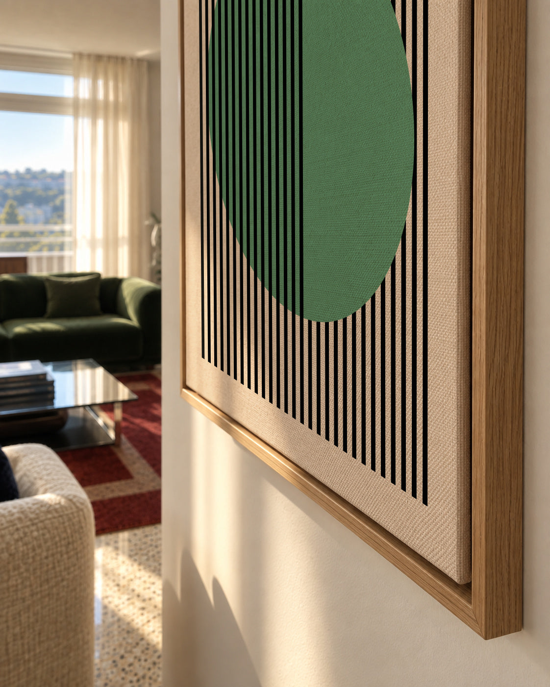 Bauhaus Green Circle - Framed canvas detail