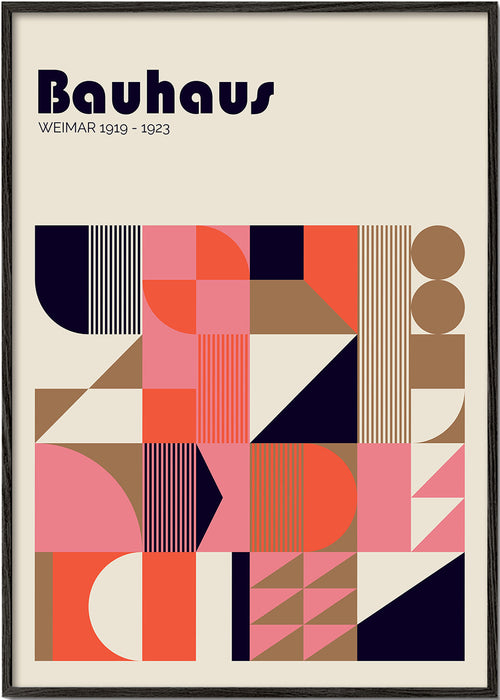 Poster geométrico Bauhaus coral e rosa