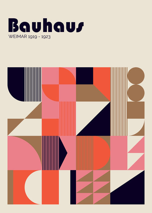 Poster geométrico Bauhaus coral e rosa