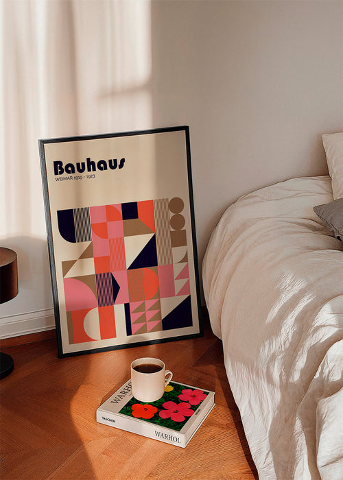 Poster geométrico Bauhaus coral e rosa