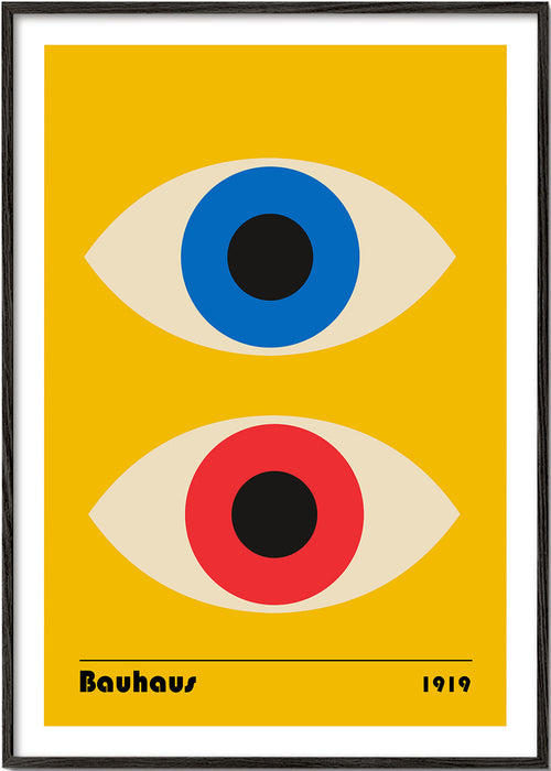 Poster geométrico Bauhaus com olhos vermelhos e azuis