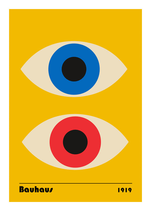 Poster geométrico Bauhaus com olhos vermelhos e azuis