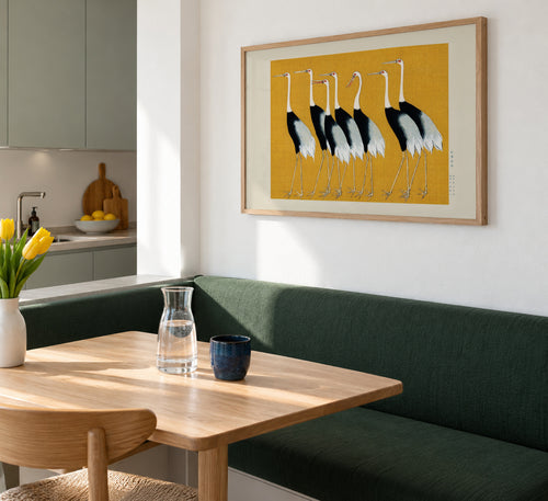 Japanese red-crowned crane vintage illustration - Framed poster in an interior