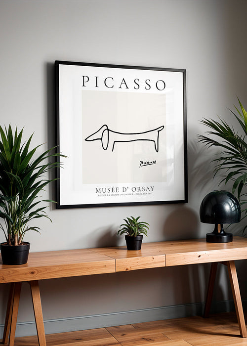 Cão em traço linear estilo Picasso