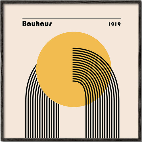 Poster geométrico Bauhaus sol amarelo e arcos