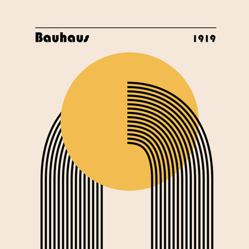 Poster geométrico Bauhaus sol amarelo e arcos
