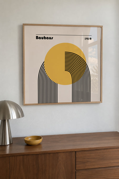 Bauhaus Venus yellow circle II - Framed poster in an interior