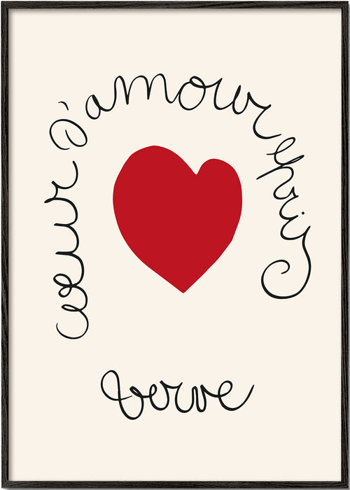 Ilustração coração vermelho com lettering curvo