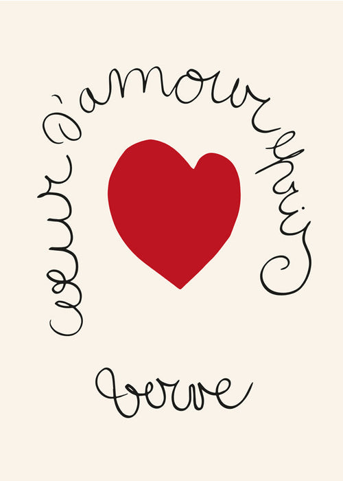 Ilustração coração vermelho com lettering curvo
