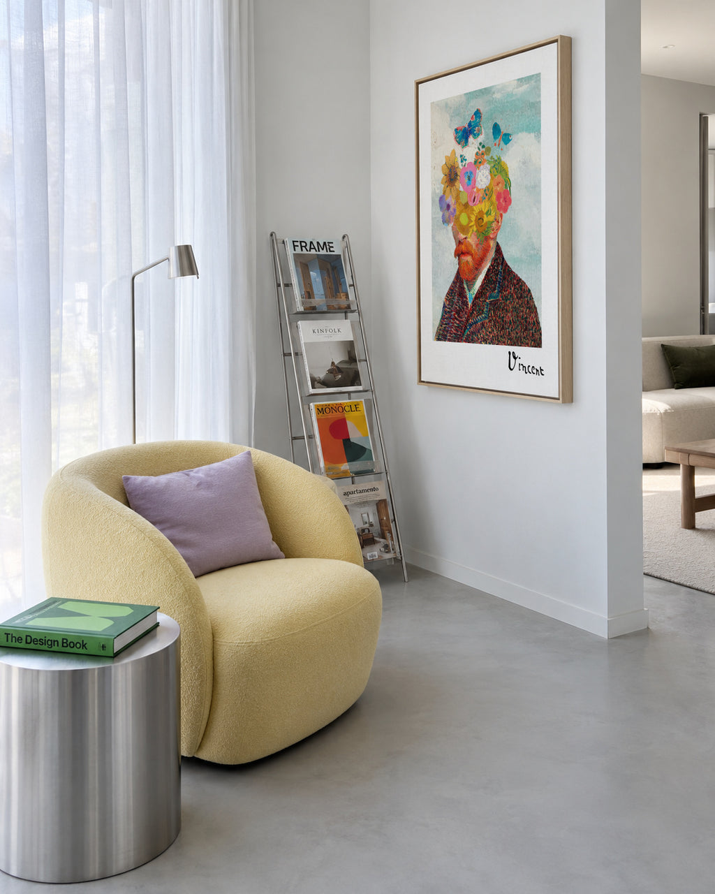 Vincent van Gogh inspired self-portrait & flower remixed - Framed canvas in an interior