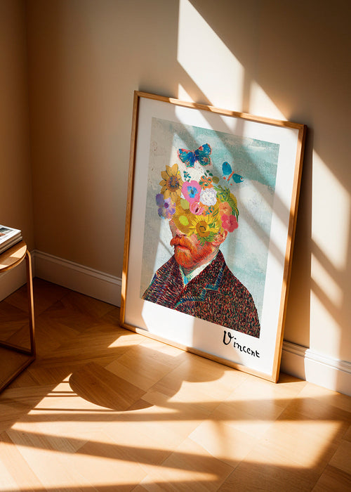 Estampa botânica retrato floral com borboletas