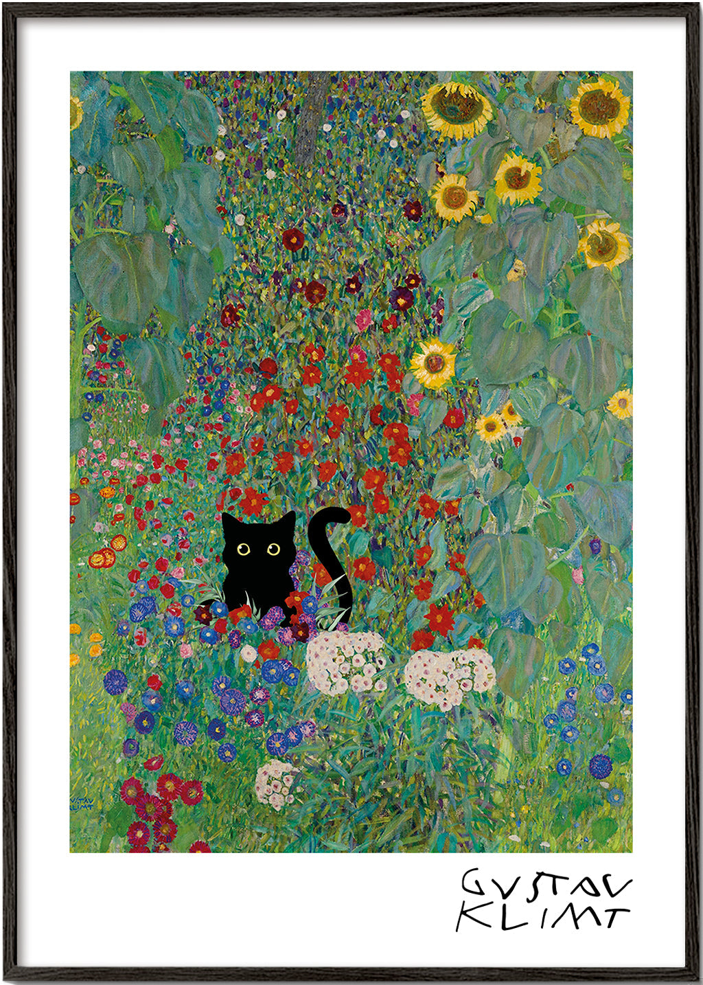 Quadro de gato no jardim estilo Klimt