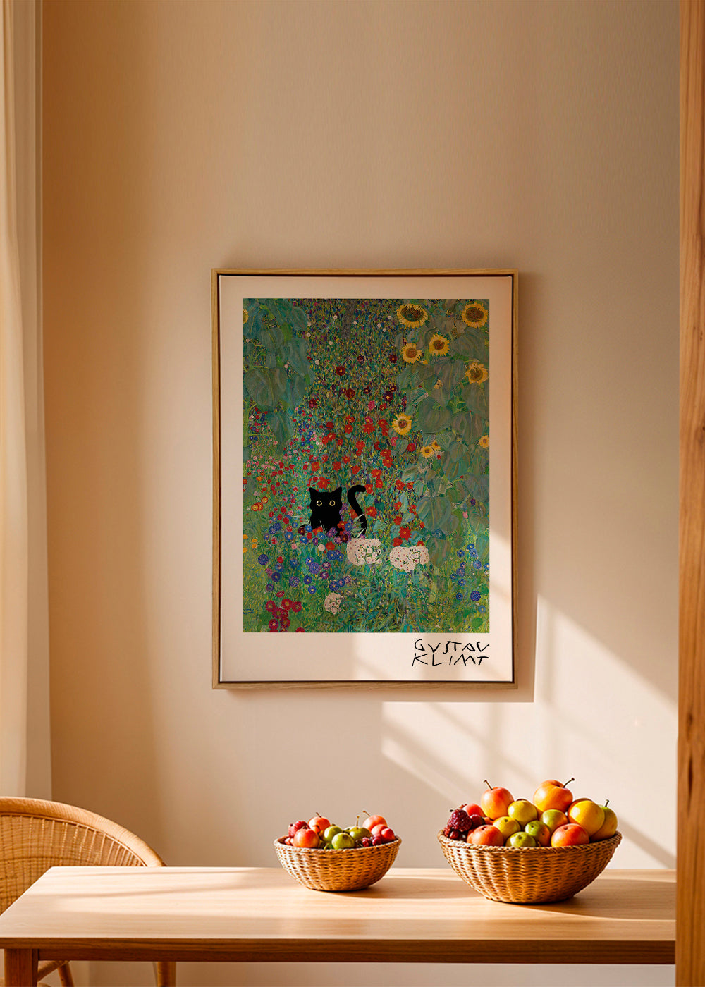 Quadro de gato no jardim estilo Klimt