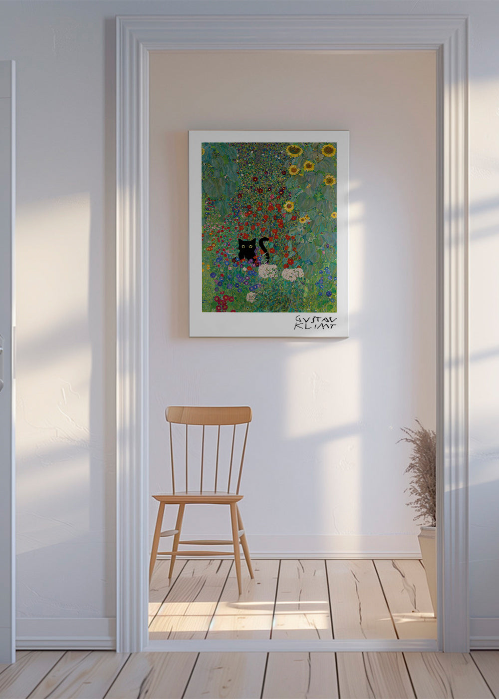Quadro de gato no jardim estilo Klimt