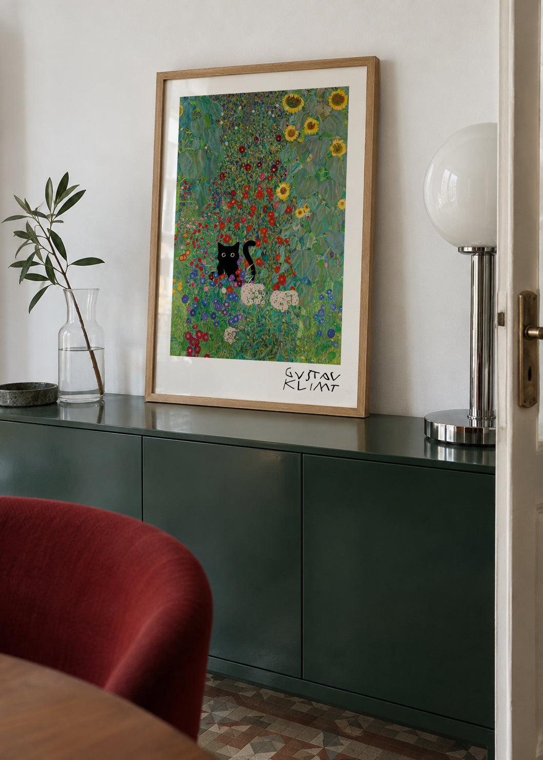 Gustav Klimt Garden Cat Print - Framed poster in an interior