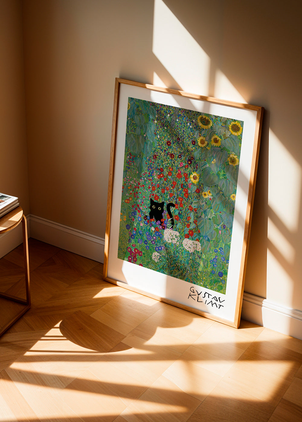 Quadro de gato no jardim estilo Klimt