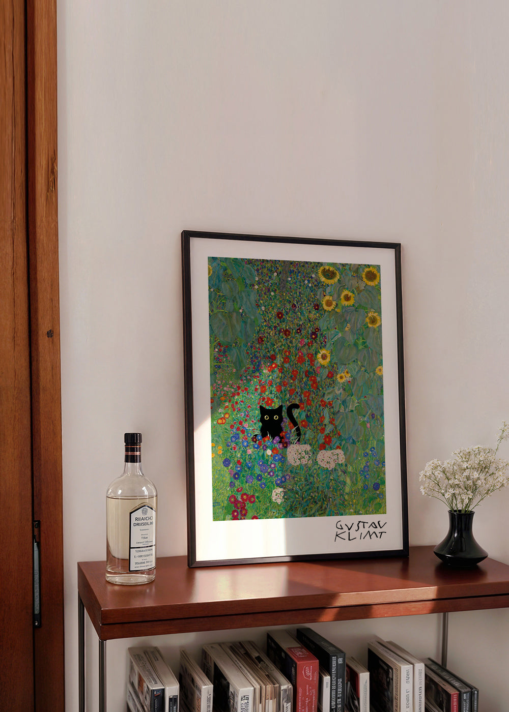 Quadro de gato no jardim estilo Klimt