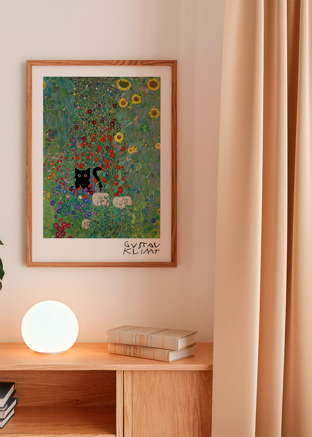 Quadro de gato no jardim estilo Klimt