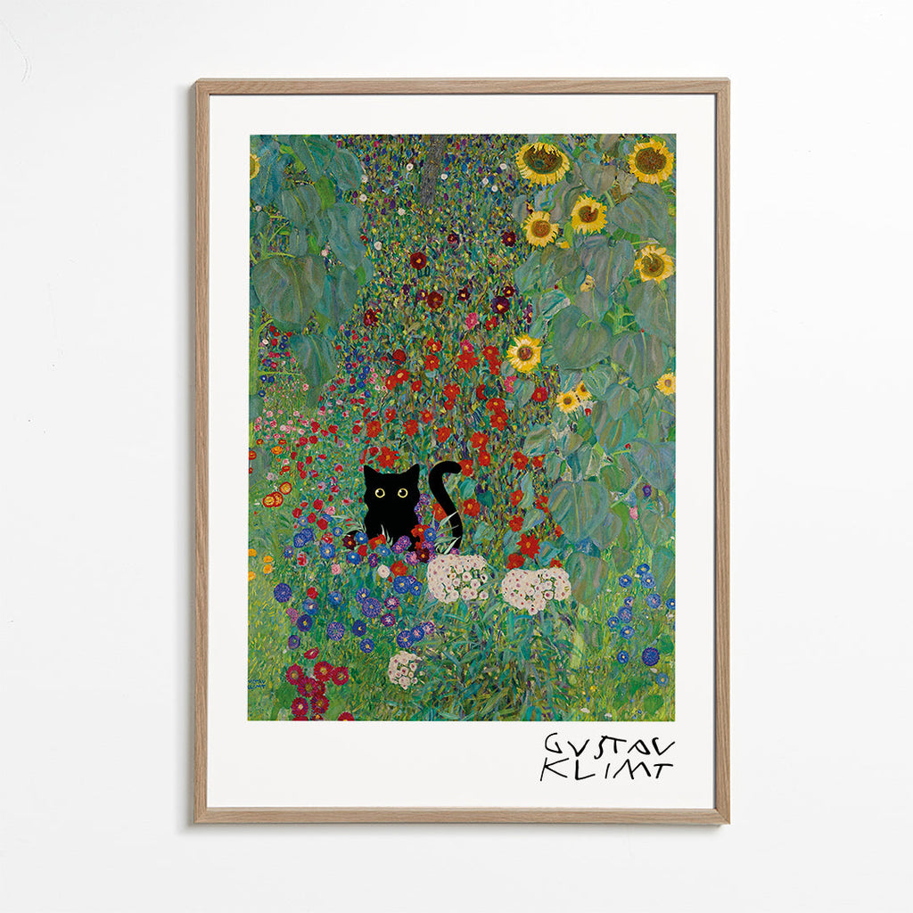 Quadro de gato no jardim estilo Klimt