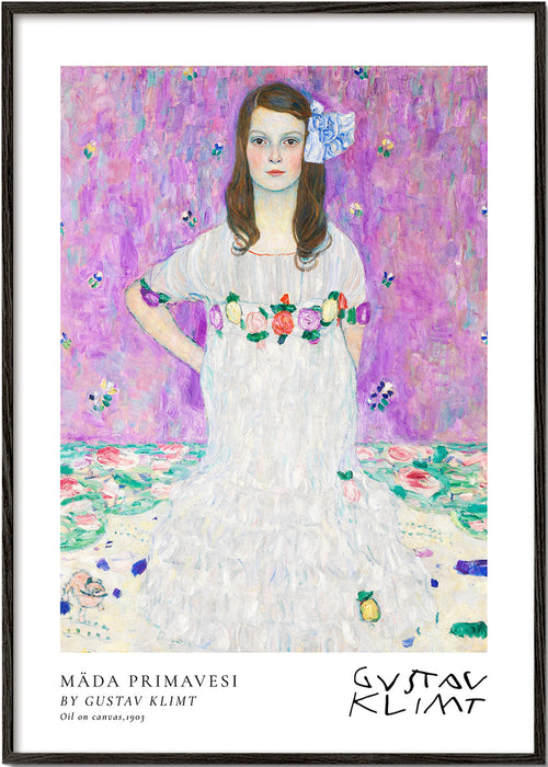 Ilustração de menina com vestido branco e guirlanda floral