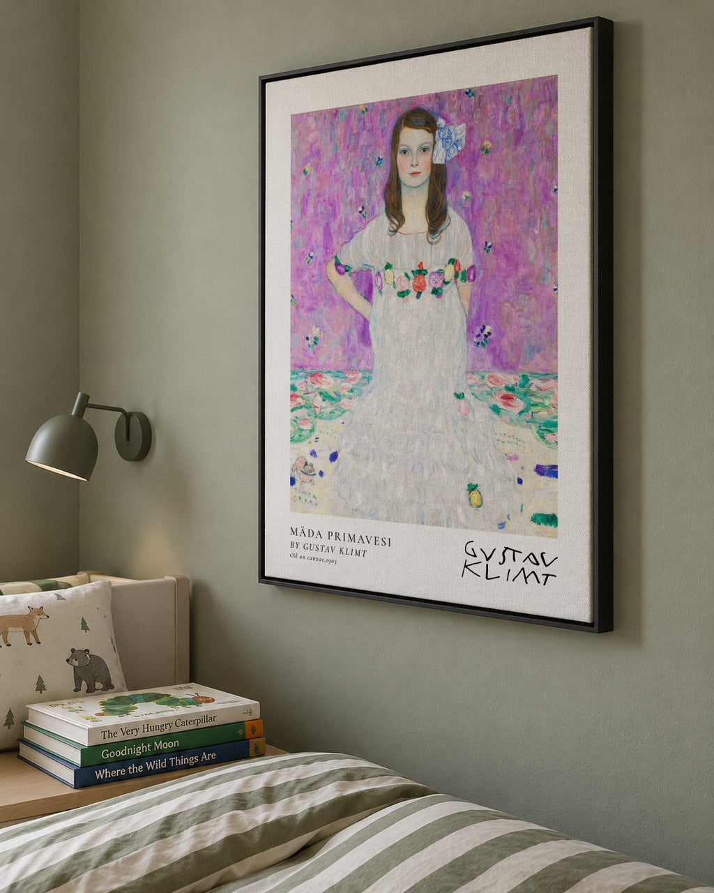 Ma?da Primavesi by Gustav Klimt - Framed canvas in an interior