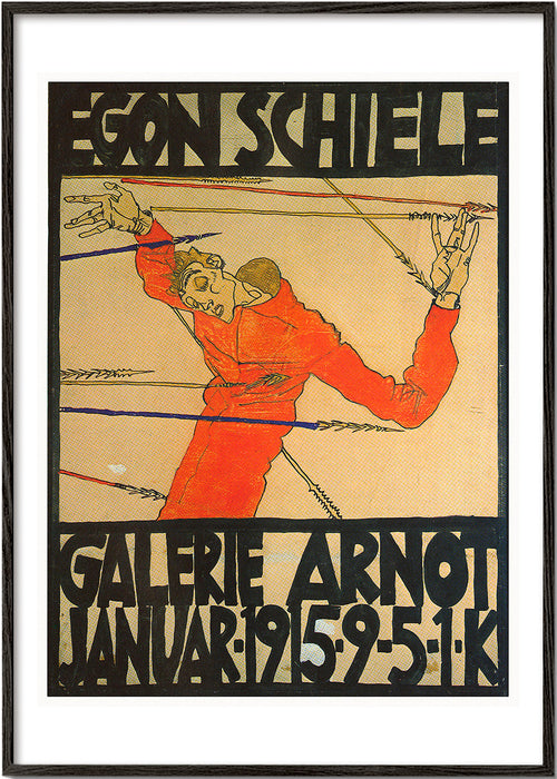 Poster vintage com figura vermelha e tipografia forte