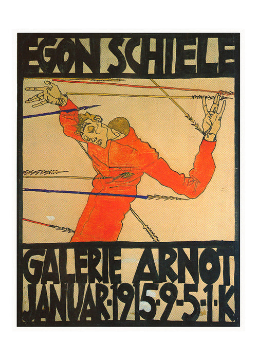 Poster vintage com figura vermelha e tipografia forte