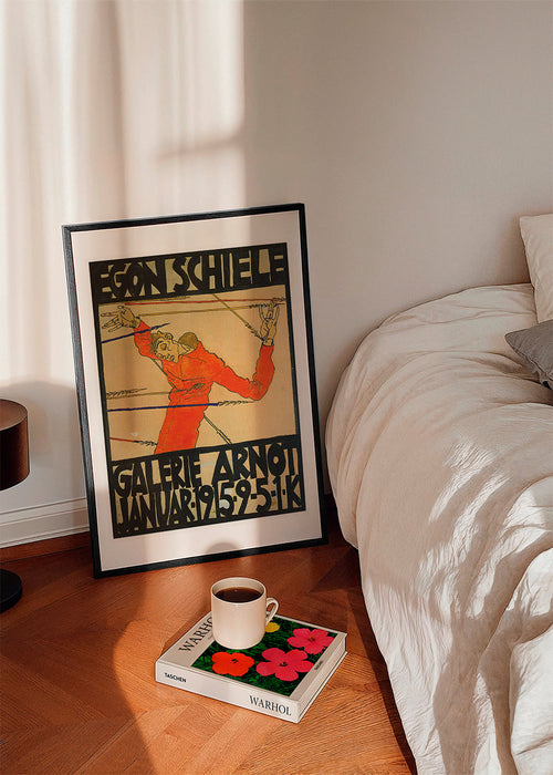 Poster vintage com figura vermelha e tipografia forte