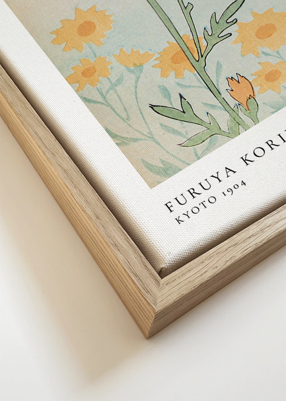 Estampa botânica japonesa com flores amarelas